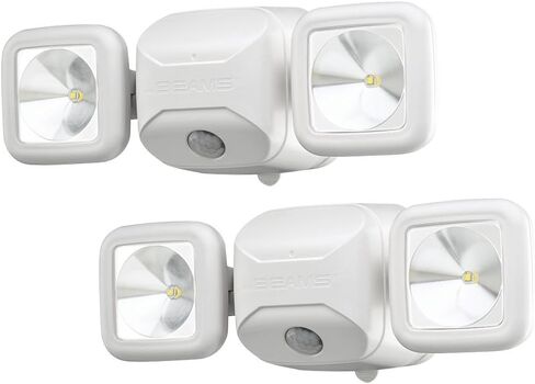 Beams MB3000 عالي الأداء 500 لومن يعمل بالبطارية اللاسلكية مستشعر الحركة LED مصباح كشاف أمان مزدوج الرأس، أبيض، عبوة واحدة in Saudi Arabia