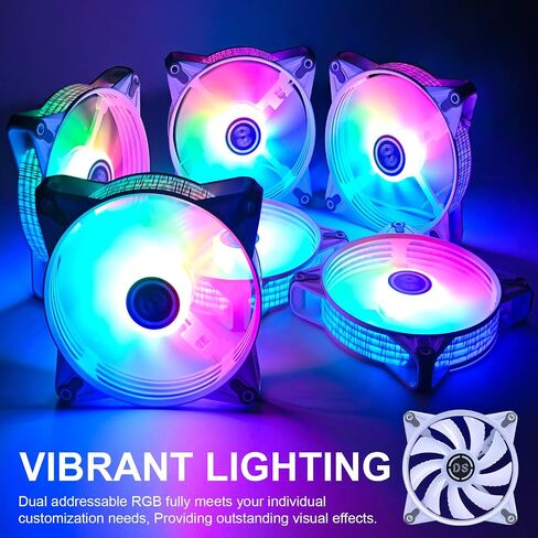 DS White Rainbow RGB LED 120mm Case Fan for PC Cases, CPU Coolers, Radiators System (6 Pack RGB Fans kit, E Series) in Kuwait