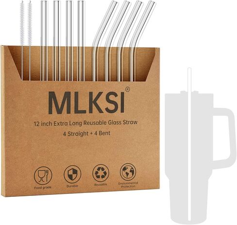 MLKSI Replacement Glass Straws for Stanley Cup Accessories, 6 Pack Reusable Straws with Cleaning Brush Compatible with Stanley 40oz Stanley Cup Stanley Water Jug in Kuwait