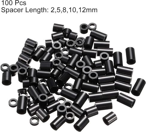 مجموعة غسالات فاصل مستديرة من باتيكل، 100 حزمة من النايلون بطول 2،5،8،10،12 مم لبراغي M4، مخرج كهربائي للطابعة ثلاثية الأبعاد للتركيب على الحائط، أسود in Kuwait