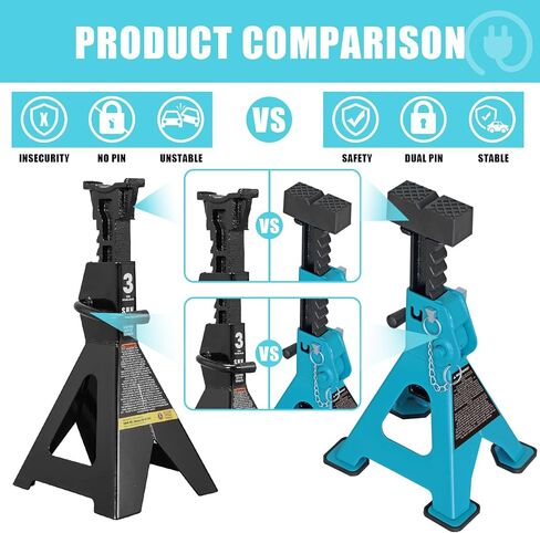 Jack Boss Jack Stands, 3 Ton (6600 LBs) Adjustable Ratchet Car Lifting Jack Stand with Dual Secure Pins, Insulated Rubber Saddle & Foot Pads for Electric Vehicles, Automotive Mortorcycles, 2 Pack in Kuwait
