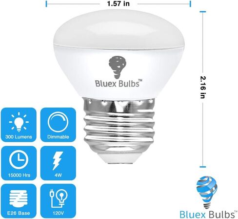 4 Pack R14 LED Bulb 4W E26 Base Mini Reflector Floodlight Light Bulb Dimmable 2700K Warm White - 40W Equivalent - Mini Light Bulbs, Short Light Bulbs, Curio Cabinet Light Bulb, R14 Bulb Flood Light in Kuwait