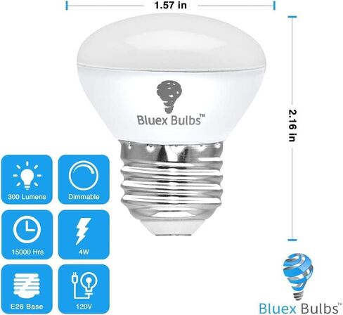 4 عبوات R14 LED لمبات 4W E26 Base Mini Reflector Floodlight Light Bulb عكس الضوء 2700K أبيض دافئ - ما يعادل 40W - لمبات إضاءة صغيرة، لمبات إضاءة قصيرة، لمبة إضاءة خزانة Curio، لمبة ضوء الفيضانات R14 in Kuwait