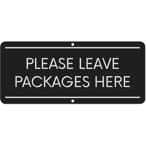 Please Leave Packages Here Sign | Delivery Sign for Drivers | Black Aluminum Outdoor Metal Sign for Home, 3" x 7"