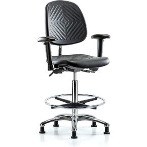 LabTech Seating LT42885 Class 100 Clean Room Polyurethane High Bench Chair Medium Back Chrome Base, Arms, Chrome Foot Ring, Glides in Saudi Arabia