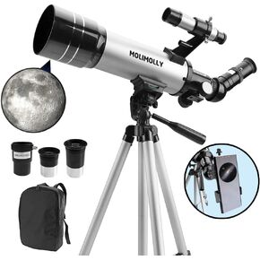 MOLIMOLLY Telescope for Kids Beginners Adults, 70mm Aperture 400mm AZ Mount Portable Astronomical Refractor Telescope,Adjustable Height Tripod Travel Telescope with Backpack,Smartphone Adapter in Kuwait