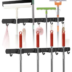 2 Pack Mop and Broom Holder Wall Mount, broom and mop organizer wall hanging, Stainless Steel Broom Hanger, Heavy Duty Mop Holder for Home, Kitchen, Laundry Room, Garage (4 Racks 5 hooks, silver)