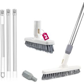 ITTAHO 2 Pack Grout Brush with Long Handle, 56.5'' Swivel Grout Cleaning Brush,V-Shape Grout Scrub Brush, Extendable Handle Grout Cleaner Brush for Tile Floors，Bathroom,Baseboard,Shower,Corner