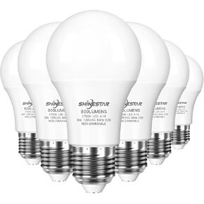 SHINESTAR LED Light Bulbs 60 Watt Equivalent, 6W A19 Standard Light Bulbs, 2700K Soft White, 800 Lumens Non-Dimmable LED Light Bulb with E26 Medium Base, 15000 Hour Lifetime, 6 Pack