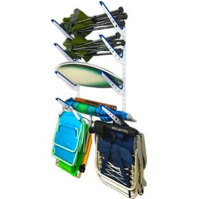 StoreYourBoard Beach Chair and Umbrella Wall Storage Rack, Metal Adjustable 4 Level Beach Gear Hanger, Garage and Home Organizer