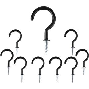 Pack of 20 Q Hanger Screw Hooks - 2.2 Inches Screw in Hooks with Safety Buckle for Hanging Christmas Patio Lights and Plants - Perfect for Indoor and Outdoor (Q Shape Black 20 PCS)
