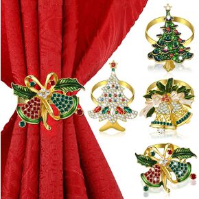 Christmas Napkin Rings Christmas Tree Napkin Ring Xmas Bell Napkin Ring Xmas Napkin Holder Metal Rhinestone Napkin Ring Serviette Buckle for Christmas Holiday Party Dinner Table Decor (Classic, 4 Pcs) in Kuwait
