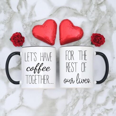 سيلبريمو مجموعة اكواب قهوة بعبارة Lets Have Coffee Together For The Rest Of Our Lives - هدايا الخطوبة للازواج - هدية زفاف السيد والسيدة للزوجين - اكواب للعروس والعريس in Kuwait