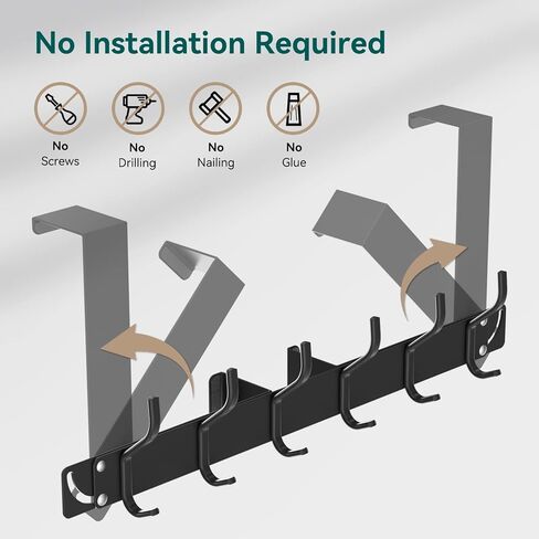 خطاف Qunland فوق الباب قابل للطي بدون تجميع، رف منظم المناشف للحمام، رف باب للخدمة الشاقة مع شماعة لتعليق المعطف، Colthes، منشفة دش، محفظة، مفتاح، معدن - عبوتان، فضي in Kuwait