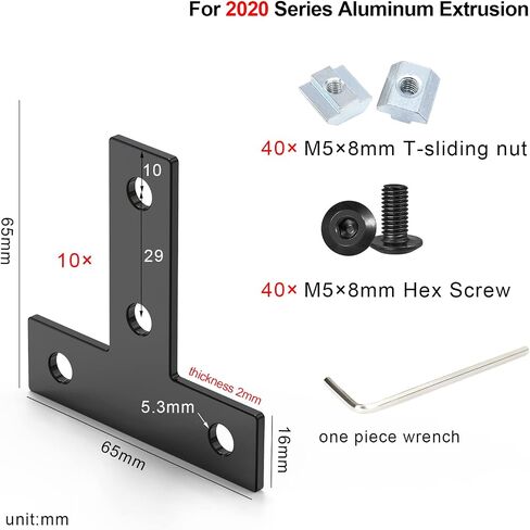 10 مجموعات من الأقواس السوداء على شكل T، بما في ذلك 40 قطعة M5 T-Slot Slot، 40 قطعة M5x8mm غطاء برغي سداسي الشكل، لفتحة 6 مم 2020 سلسلة من الألومنيوم in Kuwait