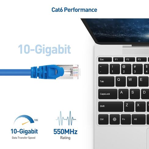 Cable Matters 10Gbps Snagless Shielded Cat 6A Ethernet Cable, 50ft, Black | S/FTP Shielded, 26 AWG Bare Copper, 550MHz Bandwidth, Gold-Plated RJ45, Cat 6A Cable, Ethernet Cord in Kuwait