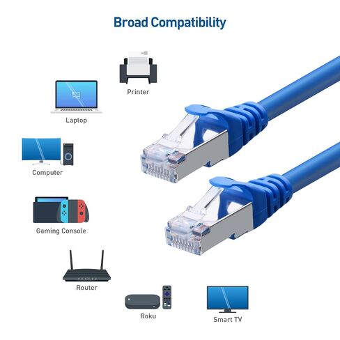 Cable Matters 10Gbps Snagless Shielded Cat 6A Ethernet Cable, 50ft, Black | S/FTP Shielded, 26 AWG Bare Copper, 550MHz Bandwidth, Gold-Plated RJ45, Cat 6A Cable, Ethernet Cord in Kuwait