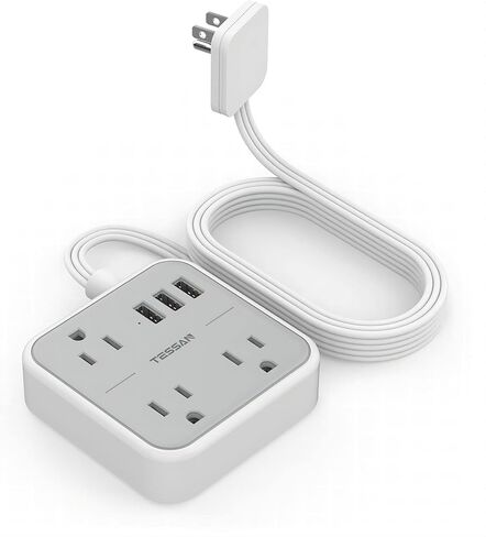 15 FT Ultra Thin Flat Plug Extension Cord, TESSAN Slim Power Strip with Flat Wall Plug, 3 Outlets with 3 USB Ports, Flat Long Cord for Cruise Ship Home Travel and Dorm Room Essentials in Saudi Arabia