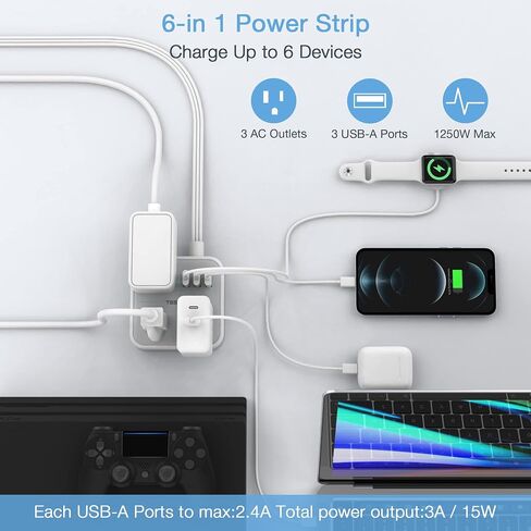 15 FT Ultra Thin Flat Plug Extension Cord, TESSAN Slim Power Strip with Flat Wall Plug, 3 Outlets with 3 USB Ports, Flat Long Cord for Cruise Ship Home Travel and Dorm Room Essentials in Saudi Arabia