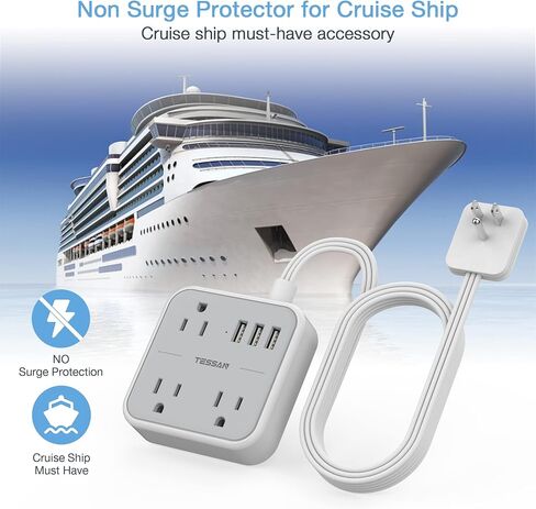 15 FT Ultra Thin Flat Plug Extension Cord, TESSAN Slim Power Strip with Flat Wall Plug, 3 Outlets with 3 USB Ports, Flat Long Cord for Cruise Ship Home Travel and Dorm Room Essentials in Saudi Arabia
