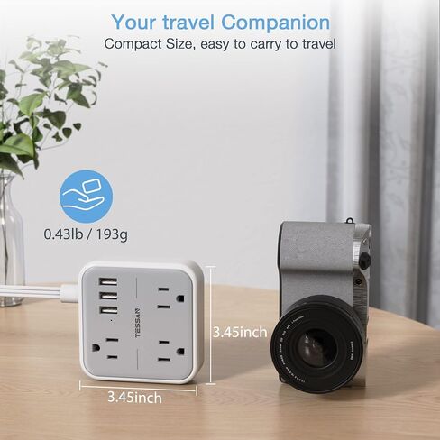 15 FT Ultra Thin Flat Plug Extension Cord, TESSAN Slim Power Strip with Flat Wall Plug, 3 Outlets with 3 USB Ports, Flat Long Cord for Cruise Ship Home Travel and Dorm Room Essentials in Saudi Arabia