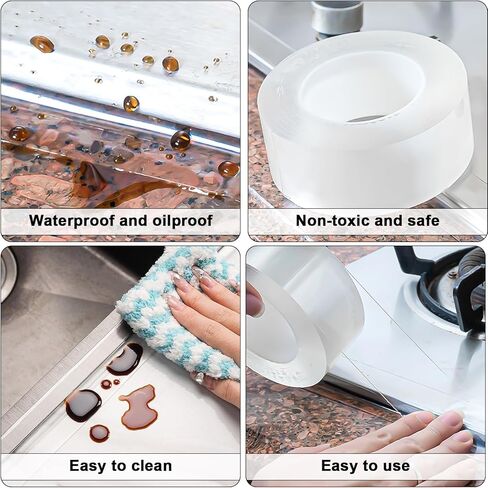 4 حزم من أشرطة السد الشفافة مقاس 2 بوصة × 9.8 قدم مقاومة للماء ذاتية اللصق شفافة لحوض الاستحمام وأشرطة شريط السد العملية للمطبخ والحمام وأرضية الجدار وحافة كونترتوب in Kuwait