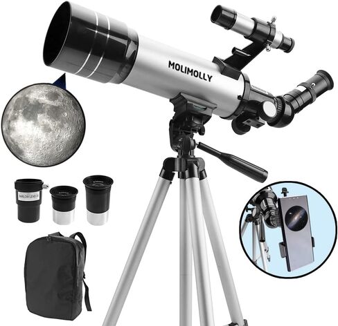 MOLIMOLLY Telescope for Kids Beginners Adults, 70mm Aperture 400mm AZ Mount Portable Astronomical Refractor Telescope,Adjustable Height Tripod Travel Telescope with Backpack,Smartphone Adapter in Kuwait