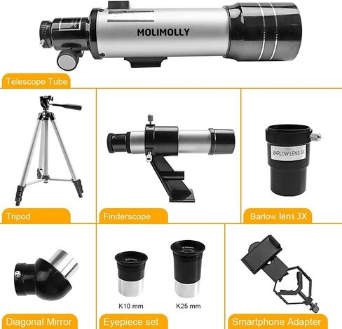 MOLIMOLLY Telescope for Kids Beginners Adults, 70mm Aperture 400mm AZ Mount Portable Astronomical Refractor Telescope,Adjustable Height Tripod Travel Telescope with Backpack,Smartphone Adapter in Kuwait