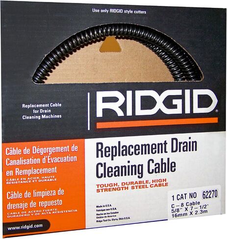 طقم كابل RIDGID 61630 A62 لآلة تنظيف الصرف المقطعية K-60-SE، كابل المعدات القياسية 7/8 بوصة × 15 بوصة in Kuwait
