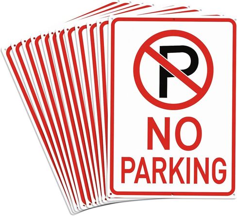 12 Pcs No Parking Signs with Symbol Sign 14 x 10 Inches Reflective Aluminum Nonparking Sign, UV Protected, Weather Resistant, Waterproof, Durable Ink Industrial Warning Signs, Easy to Mount in Saudi Arabia