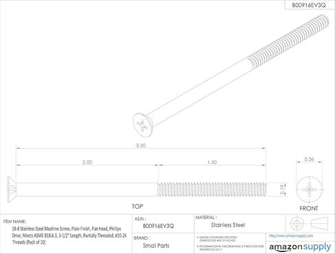 Small Parts 18-8 Stainless Steel Machine Screw, Plain Finish, Flat Head, Phillips Drive, Meets ASME B18.6.3, 3-1/2" Length, Partially Threaded, #10-24 UNC Threads (Pack of 10) in Saudi Arabia