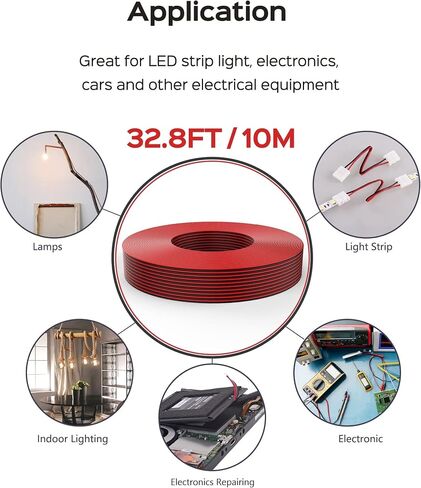 سلك كابل تمديد بطول 65.6 قدم JACKYLED 20M 22AWG سلك سلك لشرائط LED أحادية اللون 22/2 تمديد الجهد المنخفض، أسود وأحمر in Kuwait