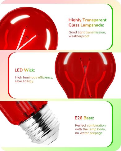 EDISHINE لمبة إضاءة زجاجية برتقالية أرجوانية، 8W A19 لمبة إضاءة LED قابلة للتعتيم، لمبة LED برتقالية أرجوانية Edison LED لتزيين الهالوين، الشرفة، ديكور بار الحفلات، قاعدة E26، قائمة UL، 4 عبوات in Kuwait