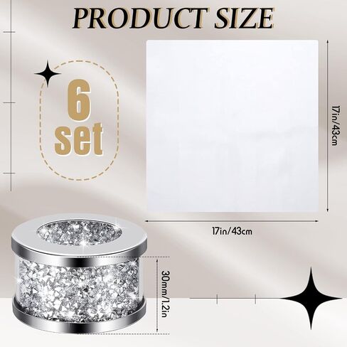 6 Sets Silver Glass Diamond Napkin Holder Ring White Cloth Napkins,Stainless Steel Framed Crystal Silver Napkin Rings Serviette Buckles Cloth Holder for Wedding Party Dining Table in Saudi Arabia