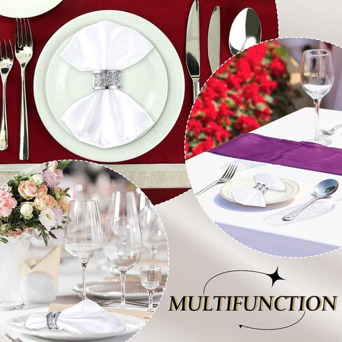 6 Sets Silver Glass Diamond Napkin Holder Ring White Cloth Napkins,Stainless Steel Framed Crystal Silver Napkin Rings Serviette Buckles Cloth Holder for Wedding Party Dining Table in Saudi Arabia