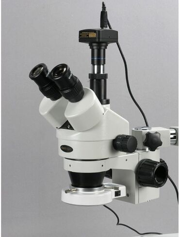 AmScope SM-3T-54S-5M مجهر تكبير ستيريو رقمي احترافي ثلاثي العينيات، عدسات WH10x، تكبير 7X-45X، هدف تكبير 0.7X-4.5X، ضوء LED 54 لمبة، حامل ذراع واحد، 110 فولت - 240 فولت، يتضمن كاميرا 5 ميجابكسل مع عدسة التخفيض والبرمجيات in Saudi Arabia
