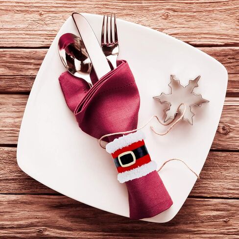 Leinuosen 10 Pieces Christmas Napkin Rings Holders Napkin Band with Santa Belt Design for Party Dinner Table Decoration in Kuwait
