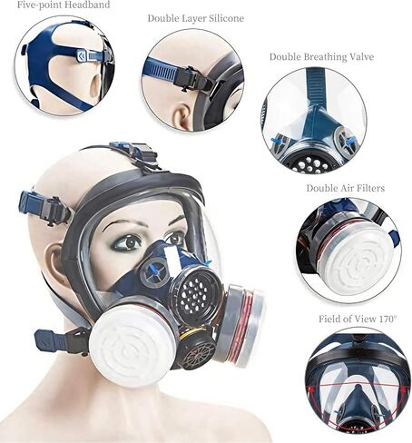 جهاز التنفس للوجه بالكامل قابل لإعادة الاستخدام من كيشيرز كبير ضد الغبار / الأبخرة العضوية / الروائح / الأبخرة / مناشير / الأسبستوس مناسب للرسم، البقع، رش السيارة، السنفرة والقطع in Kuwait
