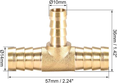 Uxcell Tee النحاس المناسب المخفض 3 طرق، تناسب معرف خرطوم 6 مم × 4 مم × 6 مم 2 قطعة in Kuwait