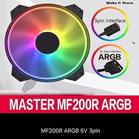 مروحة ماستر فان MF200R ARGB 200 ملم قابلة للعنونة من كولر ماستر، 5 فولت/3 دبابيس، لا تعمل مع 4 دبابيس RGB او RGB قياسي + 12 فولت in Saudi Arabia