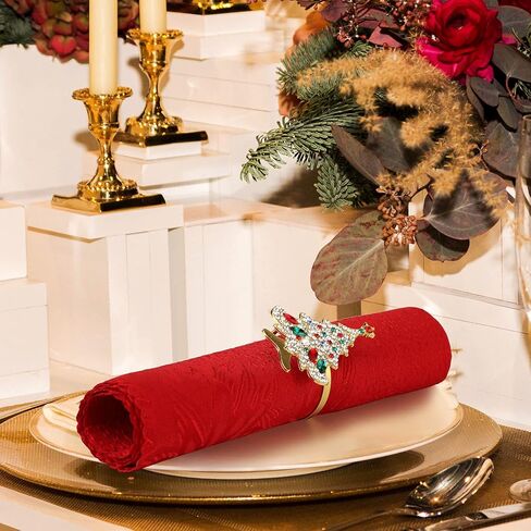 Christmas Napkin Rings Christmas Tree Napkin Ring Xmas Bell Napkin Ring Xmas Napkin Holder Metal Rhinestone Napkin Ring Serviette Buckle for Christmas Holiday Party Dinner Table Decor (Classic, 4 Pcs) in Kuwait