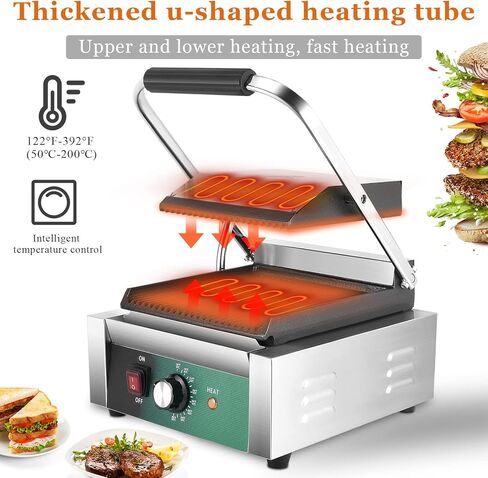 صانع ساندويتش بانيني التجاري، Homiesetify 2200 واط من الحديد الزهر ساندويتش بريس 122 درجة فهرنهايت - 392 درجة فهرنهايت شواية بانيني غير لاصقة للهامبرغر وشرائح اللحم المقدد والسندويشات والنقانق in Kuwait