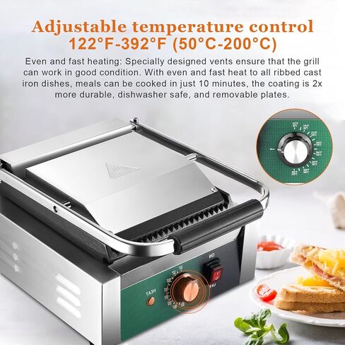 صانع ساندويتش بانيني التجاري، Homiesetify 2200 واط من الحديد الزهر ساندويتش بريس 122 درجة فهرنهايت - 392 درجة فهرنهايت شواية بانيني غير لاصقة للهامبرغر وشرائح اللحم المقدد والسندويشات والنقانق in Kuwait