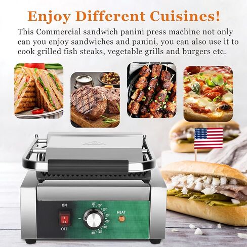صانع ساندويتش بانيني التجاري، Homiesetify 2200 واط من الحديد الزهر ساندويتش بريس 122 درجة فهرنهايت - 392 درجة فهرنهايت شواية بانيني غير لاصقة للهامبرغر وشرائح اللحم المقدد والسندويشات والنقانق in Kuwait