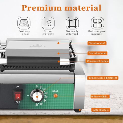 صانع ساندويتش بانيني التجاري، Homiesetify 2200 واط من الحديد الزهر ساندويتش بريس 122 درجة فهرنهايت - 392 درجة فهرنهايت شواية بانيني غير لاصقة للهامبرغر وشرائح اللحم المقدد والسندويشات والنقانق in Kuwait