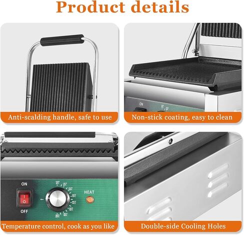 صانع ساندويتش بانيني التجاري، Homiesetify 2200 واط من الحديد الزهر ساندويتش بريس 122 درجة فهرنهايت - 392 درجة فهرنهايت شواية بانيني غير لاصقة للهامبرغر وشرائح اللحم المقدد والسندويشات والنقانق in Kuwait