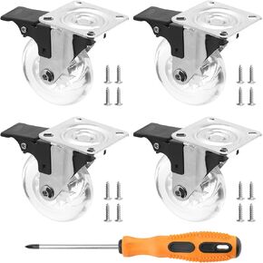 ZEONHEI 3 Inch Swivel Caster Wheels Set of 4, 800lbs Heavy Duty Plate Casters with Mounting Hardware, Clear Caster Wheels Industrial Casters for Furniture and Workbench, Lockable Casters in Saudi Arabia