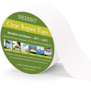 شريط إصلاح شفاف من SEISSO، شريط إصلاح من الفينيل مقاوم للماء من القماش لخيم المظلات RV يغطي القماش ومظلات القوارب الشراعية للتخييم - 16.34 قدم × 1.97 بوصة، لفة واحدة in Kuwait
