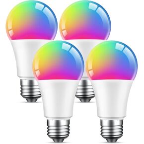 Beantech Smart Bulb, WiFi Light Bulbs, Color Changing Light Bulb, Smart Light Bulbs Work with Alexa & Google Assistant, A19 RGB Alexa Light Bulb, RGB+White, Dimmable LED Light Bulbs, 4 Pack