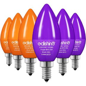EDISHINE لمبة إضاءة أرجوانية قابلة للتعتيم، مصابيح شمعدان C35 E12، ما يعادل 60 واط، لمبة ثريا LED، لمبة إضاءة شمعة عتيقة، إضاءة زخرفية للهالوين، عيد الميلاد، الحفلات، الشرفة، 6 عبوات in Kuwait